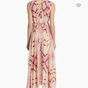 NWT Maria Cher Cramer Maren Printed Voilet Tie Waist Midi Dress, Pink Vision Med